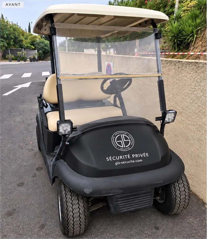 Buggy électrique siglé GIS Sécurité pour les rondes en camping